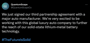 We just signed our third partnership agreement with a major auto manufacturer.