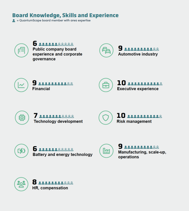 Chart detailing board knowledge, skills, and experience